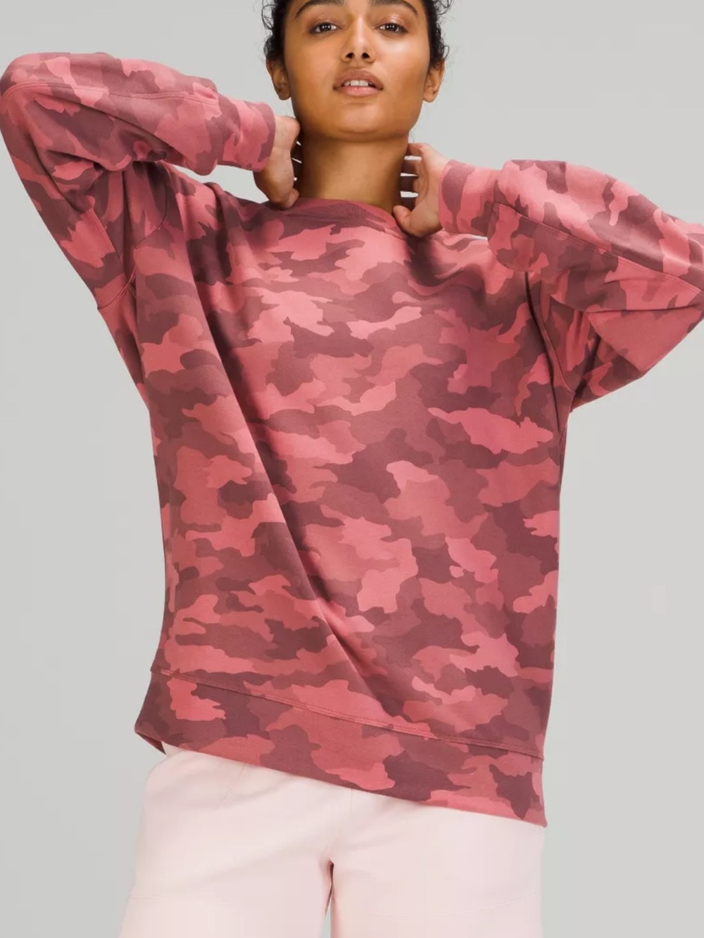 163-$50 *FREE SHIP* Lululemon Perfectly Oversized Crew Pink Camo Brier Rose Sz 6